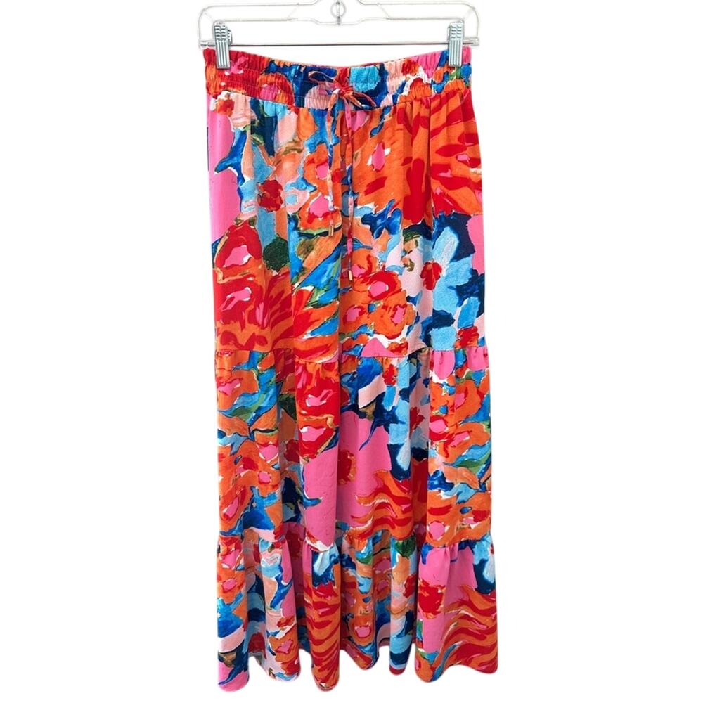 Q2 | Abstract Artsy Bright Maxi Skirt Drawstring Elastic Waist | Size Medium